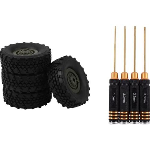 4Pcs Tires Applies for 1:16 Rc Car Wpl B36 Kit Truck with 4Pcs Hex Screw Driver Set 1.5,2.0,2.5,3.0mm Screwdriver