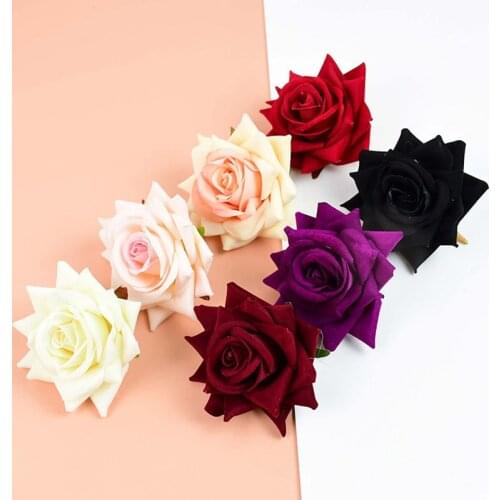 10Pcs Flannel Silk Rose Flower Head for Home Party Wedding Decoration Artificial Flowers Bridal Bouquet DIY Wreath Scrapbooking