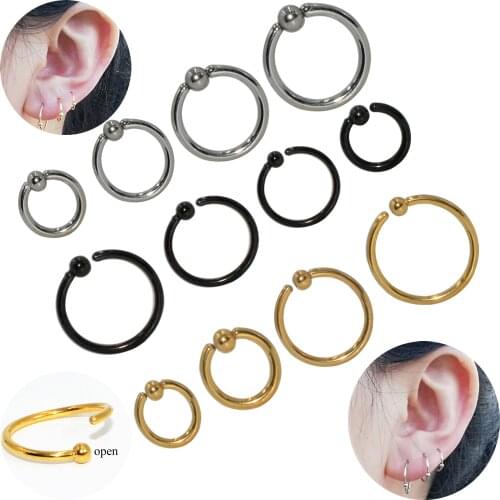 8 PCS/1 lot Stainless Steel Ball Black Hoop Earrings Circle Captive Bead Ring Ear Nose Nostril Septum Helix Cartilage Piercing