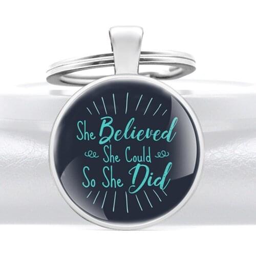 Bible Quotes She Believed She Could So She Did Pendant Key Chain Charm Women Jewelry Key Rings
