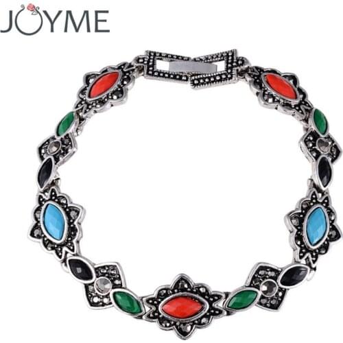 Joyme Brand Turkish bracelets for women Clear Resin Stone Statement Antique Silver Plated Bracelete Femme Factory Direct