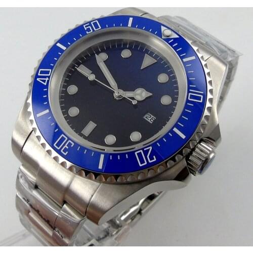 Japan NH35 24 Jewels Automatic Male Wristwatch Ceramic Bezel Insert Date 44mm Black Blue Sterile Dial Deployment
