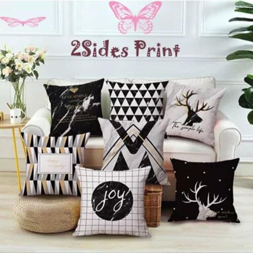 2 Sides Print Nordic Style Pillow Case Black And White Geometric Marble Pattern Deer Head Antlers Decorative Cushion Covers
