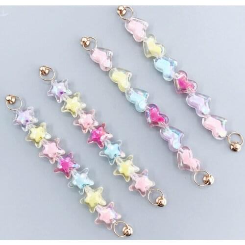 Colorful Plated Five-pointed Star Chain Mobile Phone Case Pendant Acrylic Ab Color Love Bracelet Diy Jewelry Accessories New