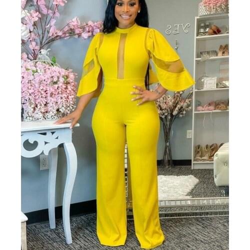 Elegant Women Work Jumpsuits Solid Office Lady Wide-legged Pants Sexy Female Rompers Overalls Long Trousers Robe New 2021