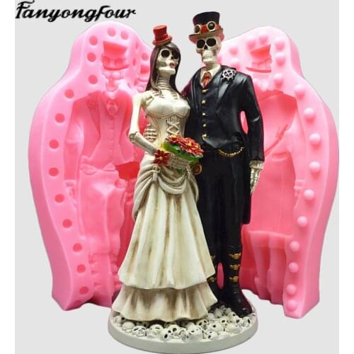 3D skull groom bride cake mold silicone mold chocolate gypsum candle soap candy mold kitchen baking free shipping