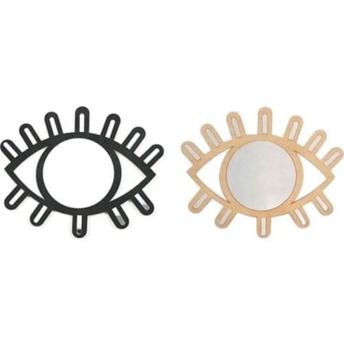 H051 Wooden Frame Eye Shape Wall Sticker Mirror Natural Nordic Style Simpel Design