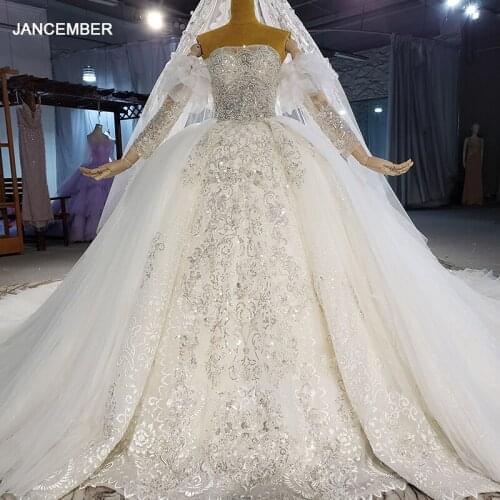 HTL2172 Luxury Shiny Court Wedding Bridal Gown Applique Pattern Bead Long Sleeve Wedding Dress Trailing Maxi Dress Vestido Noiva