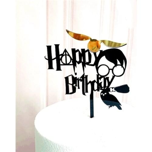 New Acrylic Birthday Cake Topper Black Boy Girl Magician Happy Birthday Cupcake Toppers for Kids Birthday Party Cake Decorations