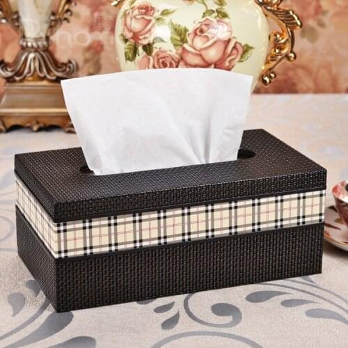 Classic royal large rectangle rattan-texture leather tissue box toilet paper storage pumping napkin holder case 420A