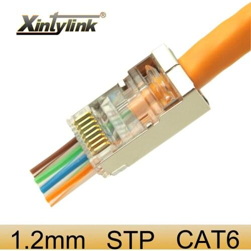 Xintylink rj45 connector cat6 network ez cat 6 plug 8p8c stp rg rj 45 lan male shielded gold plated ethernet cable conector jack