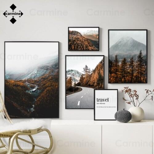 Forest Nature Autumn Plants Poster Wall Art Paintings Morden Trees Deciduous Wall for Home Mountain Road Painting Room and Home