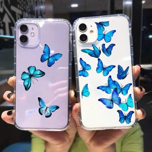JAMULAR Cute Beautiful Blue Butterfly Phone Case For iPhone 11 Pro 12mini 7 XS MAX X XR SE20 8 6Plus Clear Soft TPU Cover Fundas