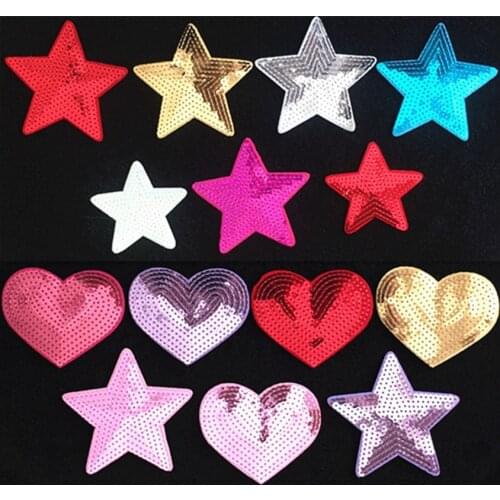 Fashion Star Sequins Love Heart Appliques Iron on Embroidery Sticker Dance Clothes Iron on Coat Weater Patches Dress Accessories
