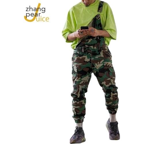 Fashion Men Overalls Jumpsuits Joggers Men Sleeveless Strap Rompers Street Style Casual Men Pants Trouser Camo
