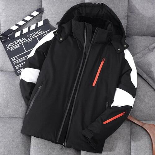 Fashion Men Down Jacket Winter 2021 New Warm Zipper White Duck Down Coat Hooded Man Parkas Patchwork Casual Black/White Outwear