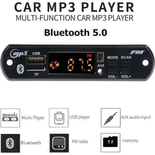 KEBIDU New Bluetooth5.0 MP3 Decoder Board 5V 12V Audio Module LED Version for Car Music Speaker Car Vehicles MP3 USB FM TF Radio