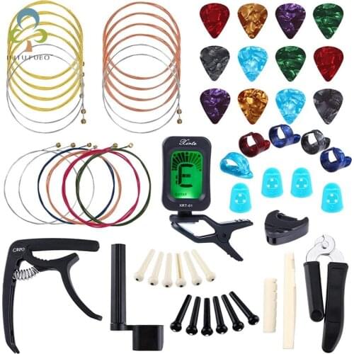 1Set Guitar Accessories Kit Guitar Picks Capo Tuner Acoustic Guitar Strings 3 in 1String Winder Bridge Pins Finger Picks etc YJN