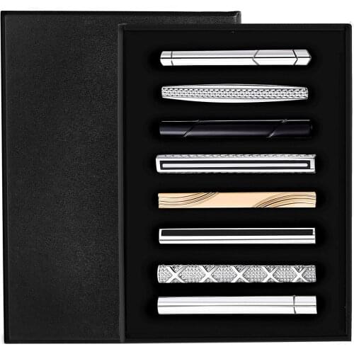 8 Pcs Tie Clips Set for Men Tie Bar Clip Set for Regular Ties Necktie Wedding Business Clips with Box, Color B: 8 Pcs + a tie