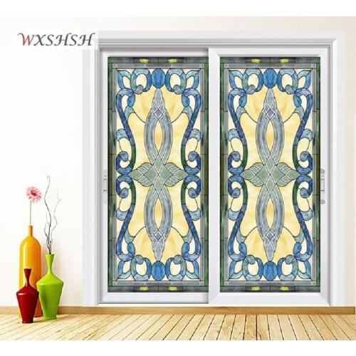 Custom Size Window Film Static Cling Private Classical European Church Stained Window Pattern Decorative Tint-Film 40cmx100cm