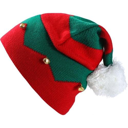 1-6 Year Old New Year Thick Plush Christmas Striped Knitted Woolen Hat Ball Bells Halloween Creative Gift Woolen Hat