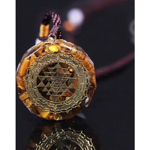 Orgonite Necklace Sri Yantra Pendant Sacred Geometry Tiger Eye Energy Necklace For Women Men Jewelry