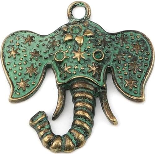 5PCs Zinc Based Alloy Yoga Healing Pendants Round Elephant OM/ Aum Symbol Multicolor Rhinestone