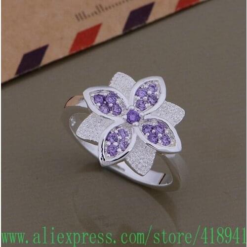 Silver Plated ring, Silver Plated fashion jewelry, Four Leaf Clover inlaid purple stone /ewxanoea bxzakpga AR714
