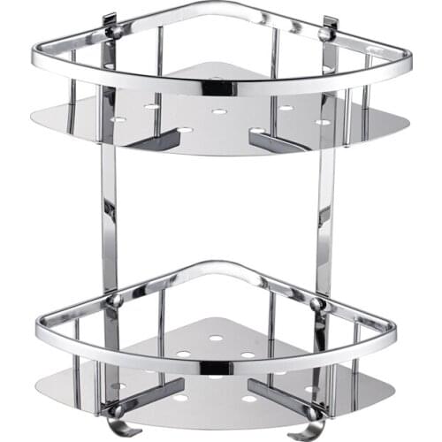 Deluxe 304 Stainless Steel Double Tiers Corner Shower Bright Basket Shelf Tidy Rack Caddy Storage Organizer etagere mural