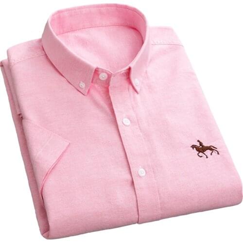 Aoliwen brand Short Sleeve Shirt Men 2021 Summer New Office Basic Style Mens Oxford Shirt Plus Size Solid Cotton Male Shirt Top