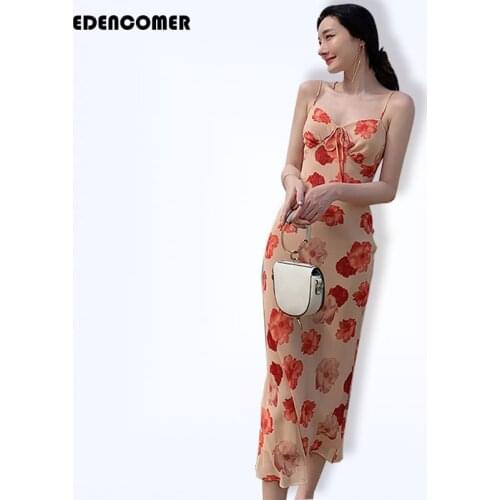Sexy Gentle and Elegant Retro Package Hip Dresses 2021 Summer Beach Dresses Sleeveless Print Flowers Printed Holiday Dress
