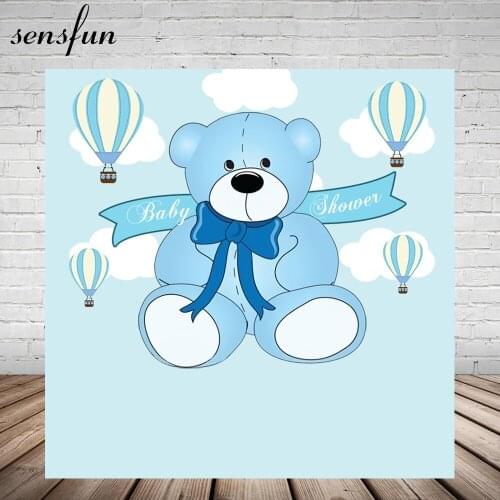 Sensfun Blue Boys Baby Shower Photography Backgrounds Hot Air Balloons Clouds Kids Birthday Party Backdrop Customized