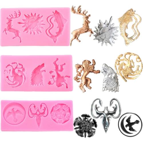 Animals Game Badge Reel Silicone Mold Tiger Lion Deer Chocolate Fondant Mould Candy Clay Resin Molds Cake Decorating Tools