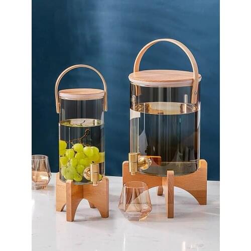 Glass Cold Water Pitcher Household Large Capacity With Tap Cups Wine Juice Barrel Heat Resistant Lemon Water Bottle