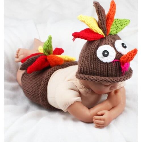 Turkey Style Baby Hat with Diaper Cover Set Newborn Photography Props Costume Outfit Crochet Toddler Animal Beanie Hat H070