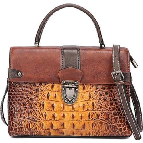 Women Alligator Handbag Female Genuine Leather Top Handle Bag Fashion Crocodile Shoulder Bag Lady Briefcase Retro Crossbody Bag