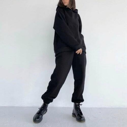 Fashion Two Piece Set Womens Casual Solid Colors Long Sleeved Hooded Hoodies Sweatershirt Long Pants Trousers Sports Suit#g3