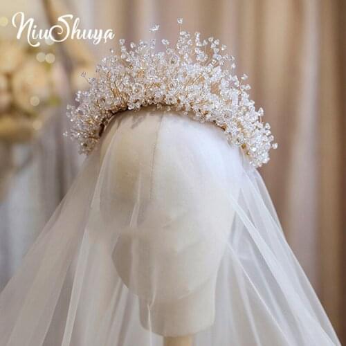 NiuShuya Bridal Clear Beaded Wedding Headband Prom Tiara Hair Accessories Handmade Hair Ornaments Female Crystal Head Jewelries