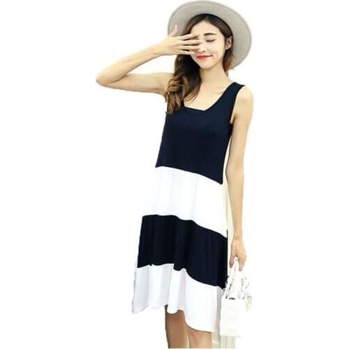 2 pieces/lot Women Summer dress O-neck modal striped dresses Elegant Sleeveless Sexy Women Sweet Party vintage dresses fashion