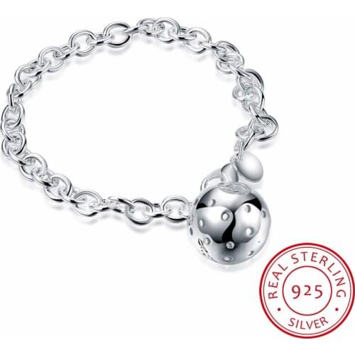 LEKANI Womans Fine Jewelry 19cm bracelet 925 Sterling Silver Hollow Ball Charm 5MM Link Chain Bracelet Bangle Pulseira de Prata