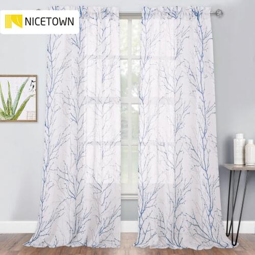 NICETOWN 1PC Branch Willow Tree Print Curtain for With Matching Curtains Window Decor for Dining Cafe Sunroom White Curtains