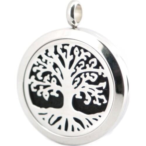 10pcs Round 30mm Stainless Steel Tree Of Life Premium Aromatherapy Essential Oil Diffuser Locket Pendant Women Necklace