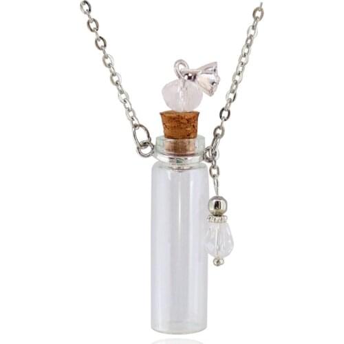 2PCS Clear Glass Perfume Bottle pendant Necklaces Test Bottle Keepsake Bottle Necklace For Gift