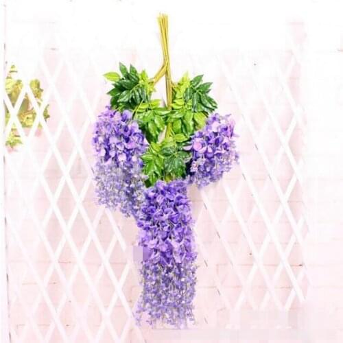 24 Pcs Purple Beautiful Flower Artificial Silk Wisteria Home Plant Decoration