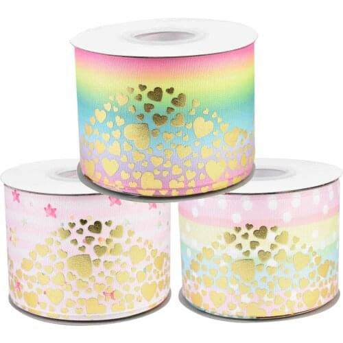 50yards 75mm Gold Foil Waved Hearts Grosgrain Ribbon Valentine design For DIY Accessories Welcome Custom printed