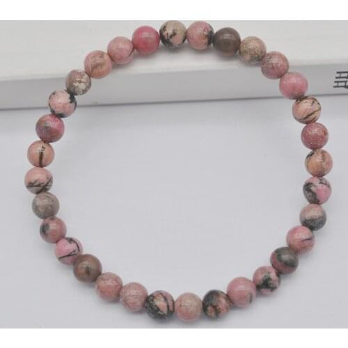 6MM Natural Rhodonite Stone GEM Beads Bracelet Bangle Stretch 7.5 Inch G647