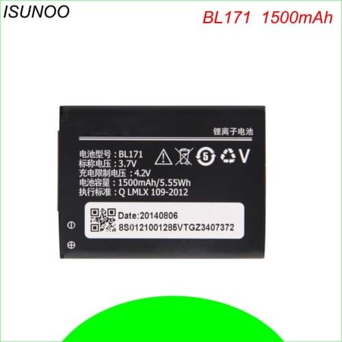 ISUNOO 1500mAh BL171 battery for Lenovo A319 A65 A60 A500 A368 A390 A390T A356 A370E BL-171 mobile battery