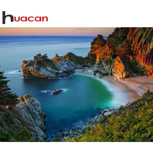 Huacan 5d DIY Diamond Painting Full Drill Square/Round Seaside Mountain Diamond Embroidery Mosaic Landscape Home Decoration