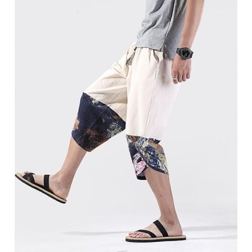 Elastic Waist Mens Pants Large Size 5Xl High Quality Men Harem Pants Summer New Loose Breathable Cotton Cropped Trousers