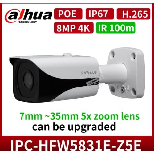 DAHUA 8MP IP Camera IPC-HFW5831E-Z5E 7mm~35mm 5x zoom lens IP67 IK10 POE 100m IR Range Security Camera IPC-HFW5831E-ZE with logo